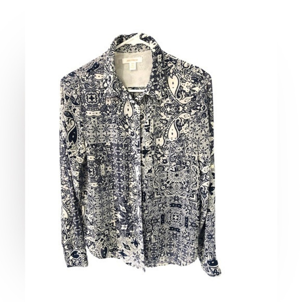 Joe Fresh Top & Blouse Botton Down Shirt Size M/M White & Black